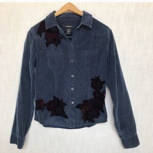 EXPRESS corduroy blue embellished snap down long sleeve blouse size medium